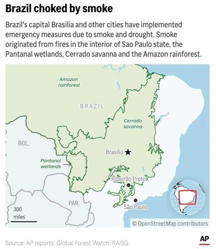 In a rare event, fire smoke covers Brazil's capital, prompting federal response