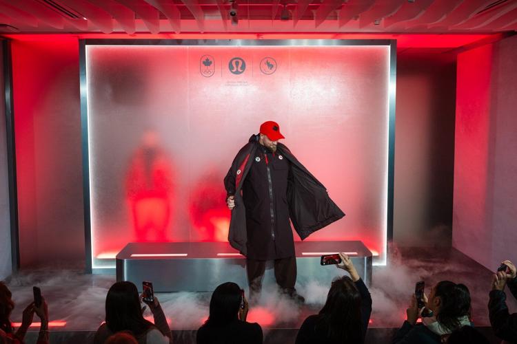 Lululemon aims for dramatic Team Canada Olympic showing with deep reds, giant leaves and arctic inspo