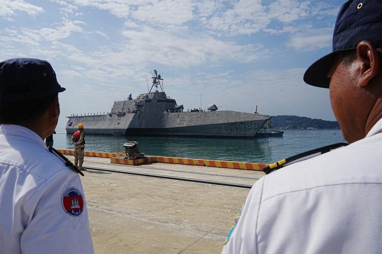 A US warship is making a friendship visit to a Cambodian naval base upgraded with China's help