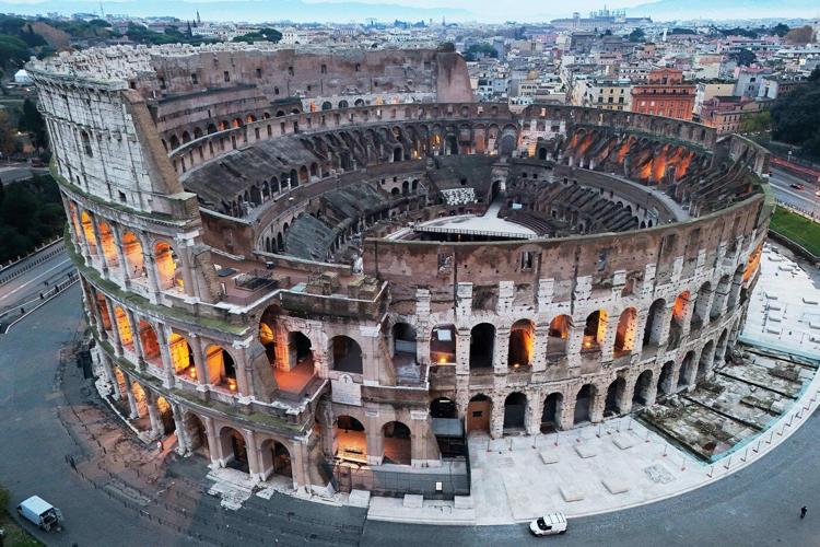Photos offer stunning aerial views of Rome’s Colosseum and ancient Forum