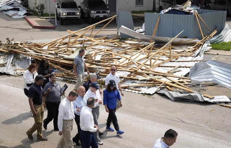 Head of FEMA tours deadly storm damage in Houston area as more residents get power back
