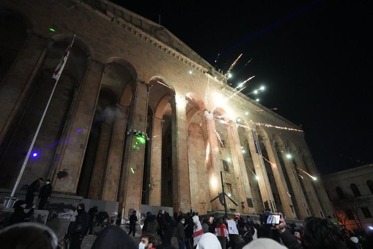Demonstrators in Georgia again converge on parliament after the country's EU bid was suspended