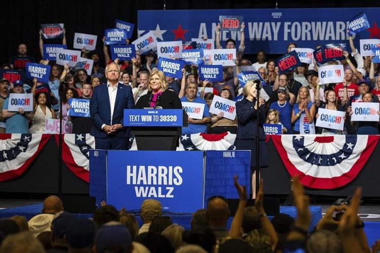 Walz touts Nebraska roots in visit to his home state where there's a battle over one electoral vote