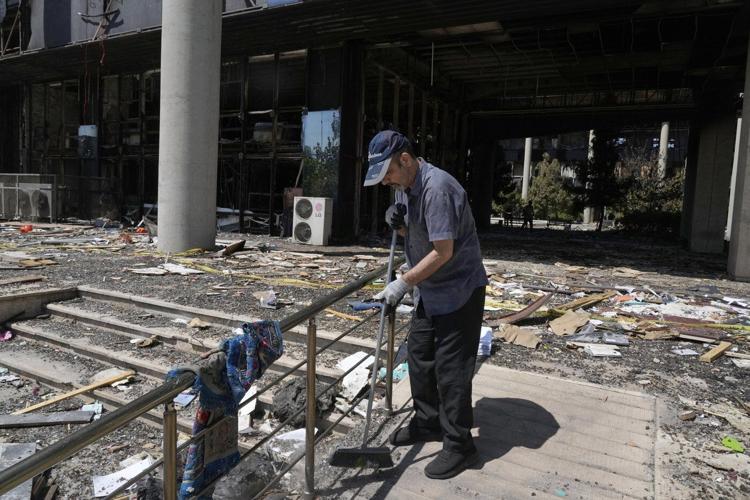 Photos of the aftermath of an Israeli strike on the headquarters of Iran state television in Tehran