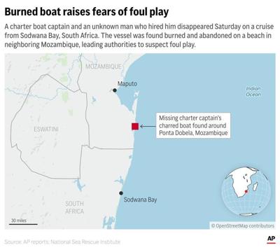 An abandoned, burned boat and 2 missing men: South African authorities investigate maritime mystery