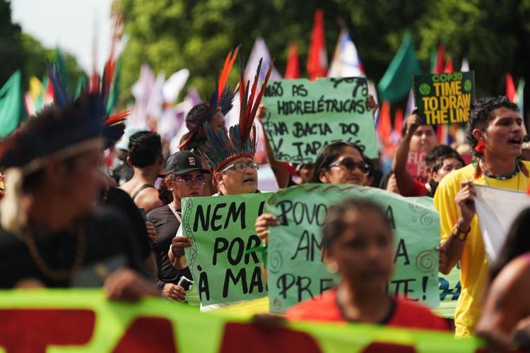 Demonstrators take to streets of Belem at halfway point of UN climate talks