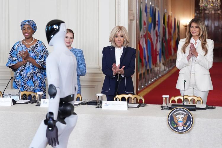 Melania Trump shares the spotlight with a robot at an education and technology event