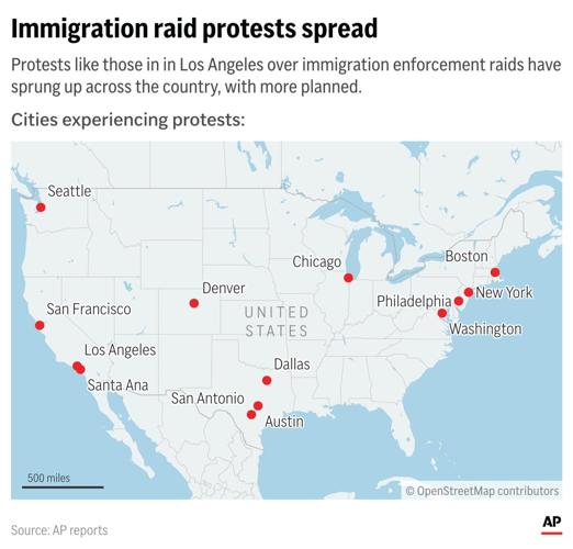 The Latest: Protests over immigration raids pop up across the US, with more planned this week