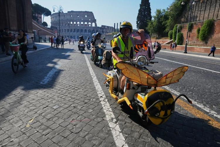 Thousands of Vespas swarm Rome’s historic center to mark iconic scooter’s 80th anniversary