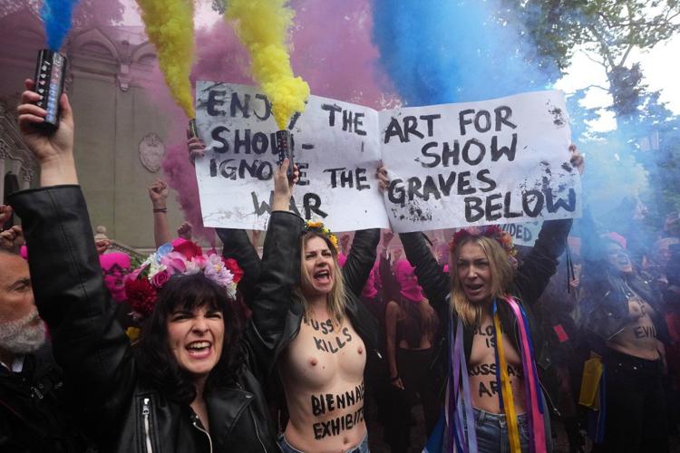 Protest groups block access to Russian pavilion at Venice Biennale