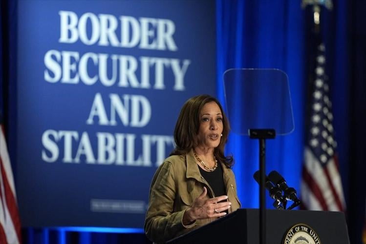 Harris walks fence at US-Mexico border as she works to project tougher stance on migration