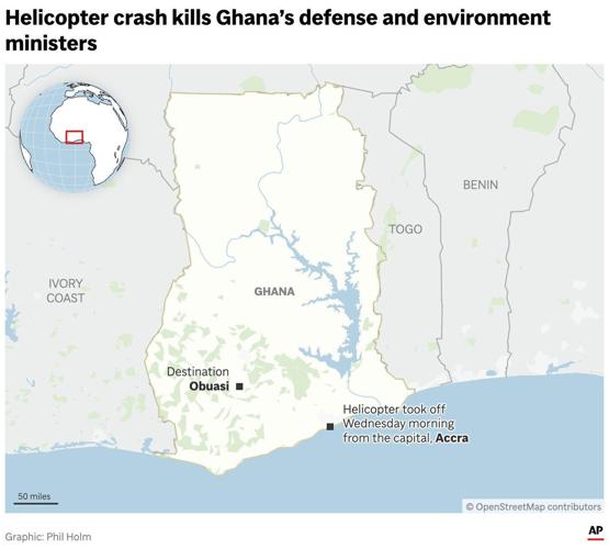 Helicopter crash in Ghana kills 8 people including defense and environment ministers