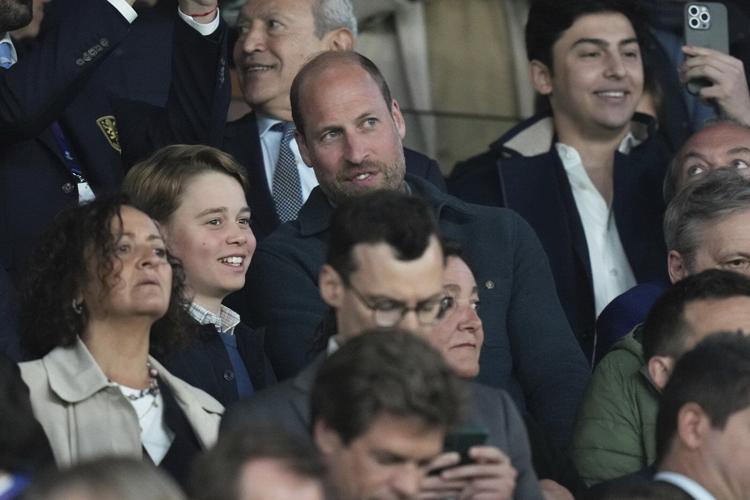 Royal hugs as Prince William watches his beloved Aston Villa play in Paris