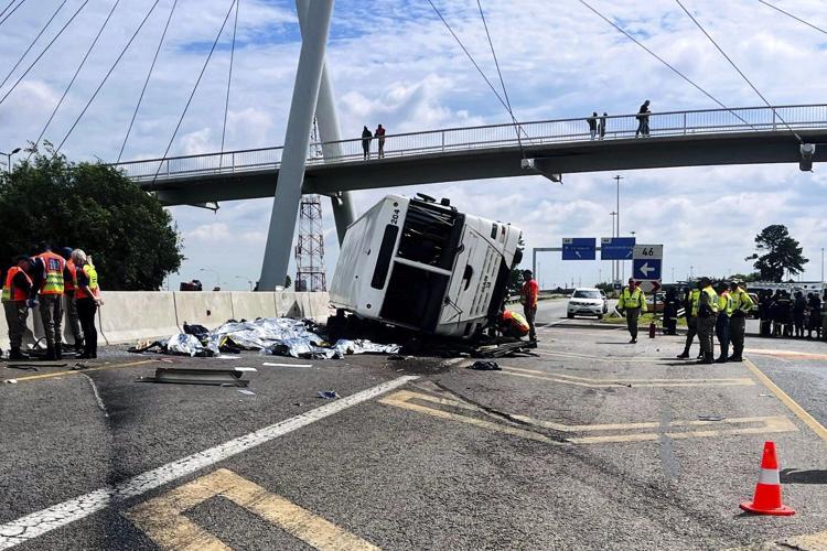 16 are dead and dozens are hurt after a bus flips on a highway in South Africa
