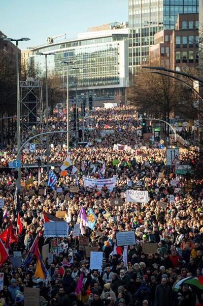 The popularity of a far-right party produces counter-rallies across Germany