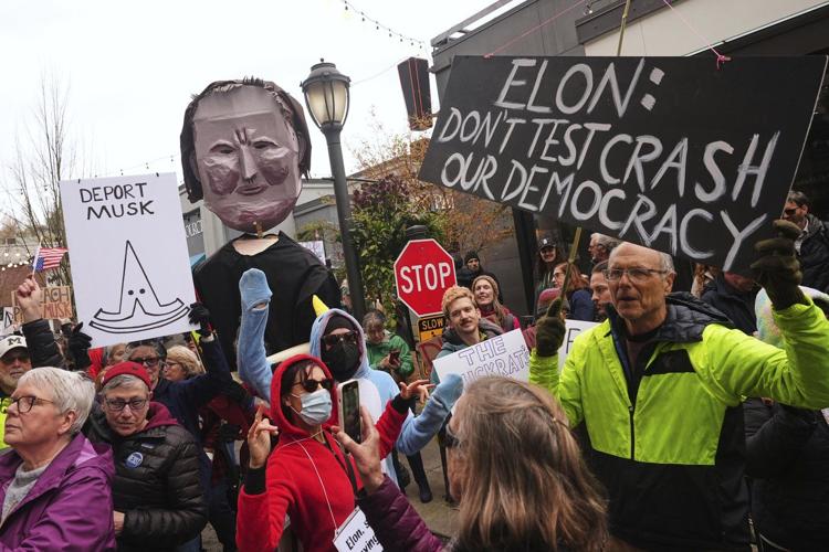 Protests against Elon Musk's purge of US government swarm Tesla showrooms