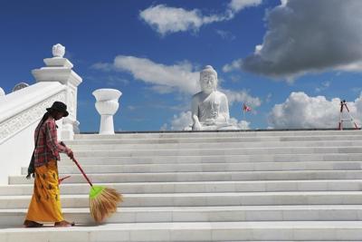 Myanmar's generals unveil giant Buddha statue as they seek to win hearts and minds during civil war