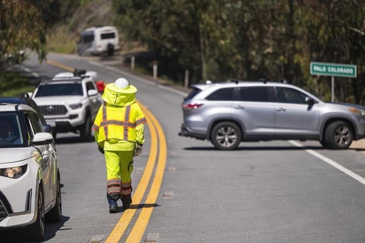 Motorists creep along 1 lane after part of California's iconic Highway 1 collapses
