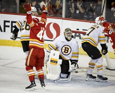 Flames' struggling power play sparks at the right time in overtime win over Bruins