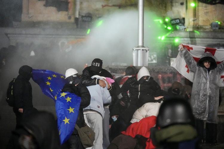 Demonstrators in Georgia again converge on parliament after the country's EU bid was suspended