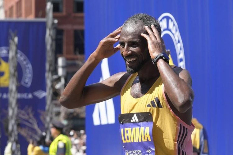 Ethiopia's Sisay Lemma wins Boston Marathon in runaway. Kenya's Hellen Obiri repeats in women's race