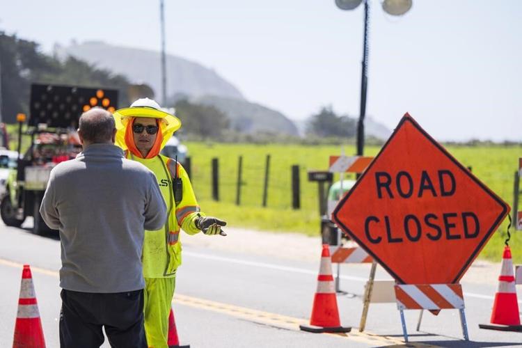 Motorists creep along 1 lane after part of California's iconic Highway 1 collapses