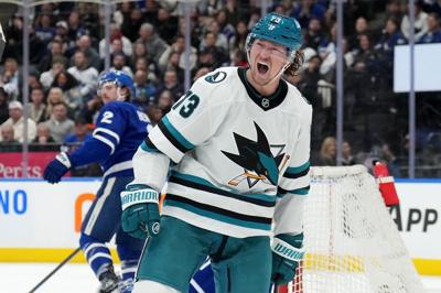 'We're never going to give up': Rebuilding Sharks rally past Leafs to end ugly slide