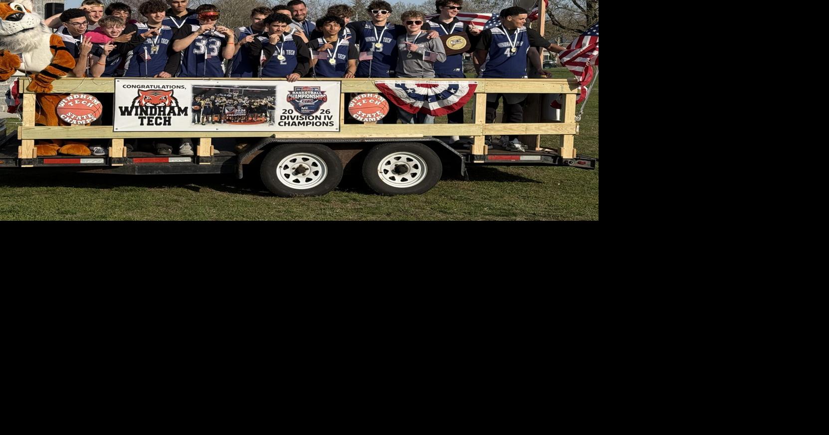 Windham Tech boys basketball celebrates their Division IV State Championship with a parade on Friday