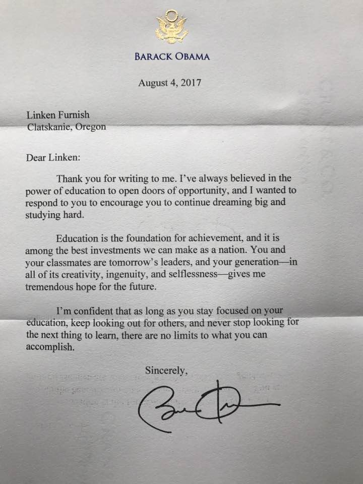 Obama Writes Letter To Clatskanie Student Out And About