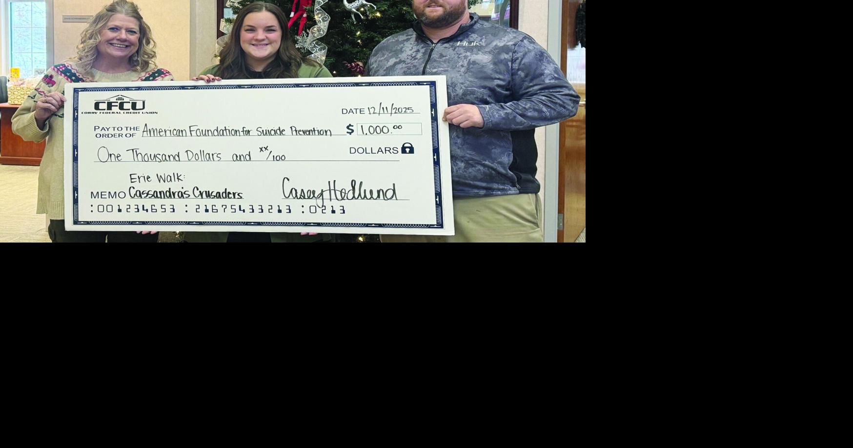 CFCU employee gives awarded donation to suicide awareness