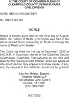 IN THE COURT OF COMMON PLEAS OF CLEARFIELD COUNTY, PENNSYLVANIA CIVIL DIVISION IN RE: MEAH LYNN SNYDER