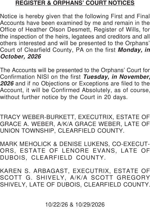 Orphan Pdf REGISTER & ORPHANS COURT NOTIC | Public Notices | thecourierexpress.com