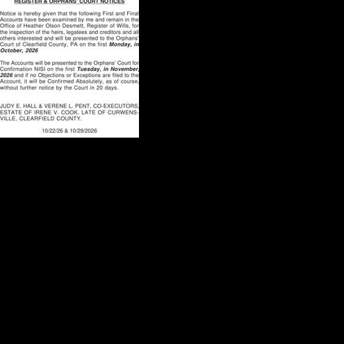 REGISTER & ORPHANS COURT NOTIC | Public Notices | thecourierexpress.com
