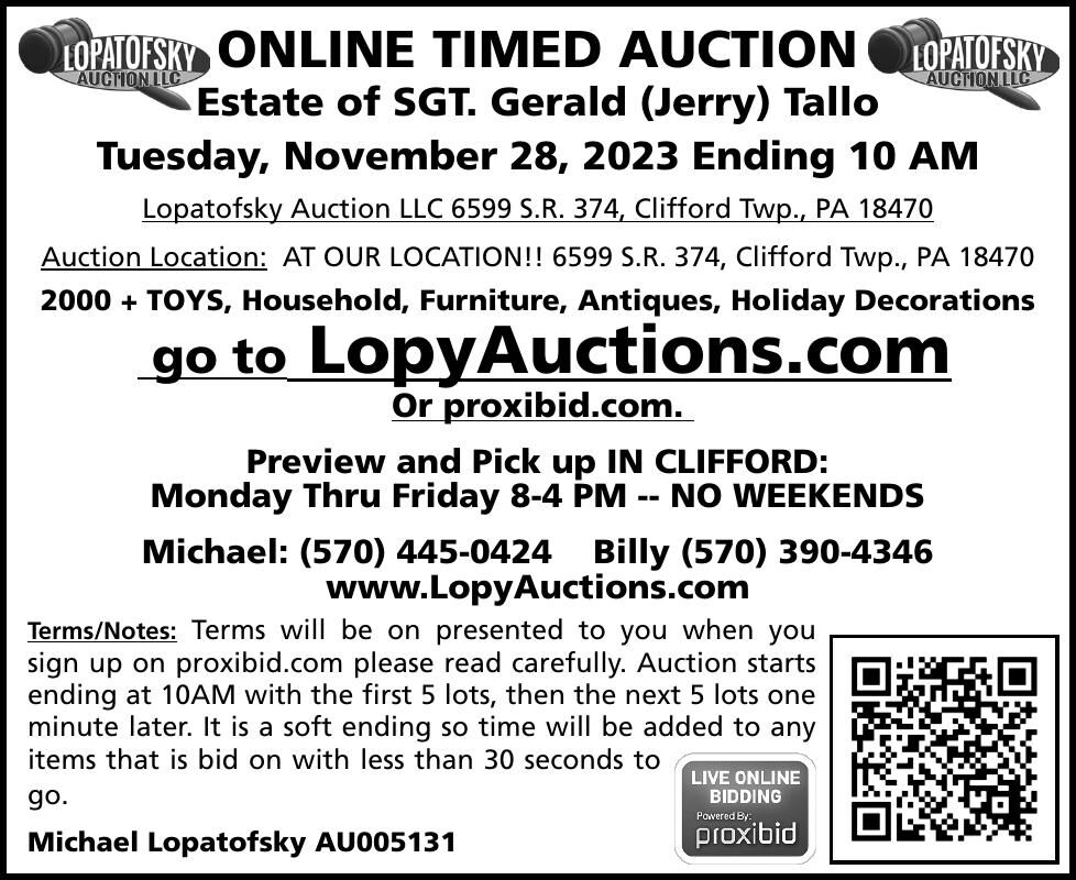 ONLINE TIMED AUCTION E Estate of SGT. Farmers Friend