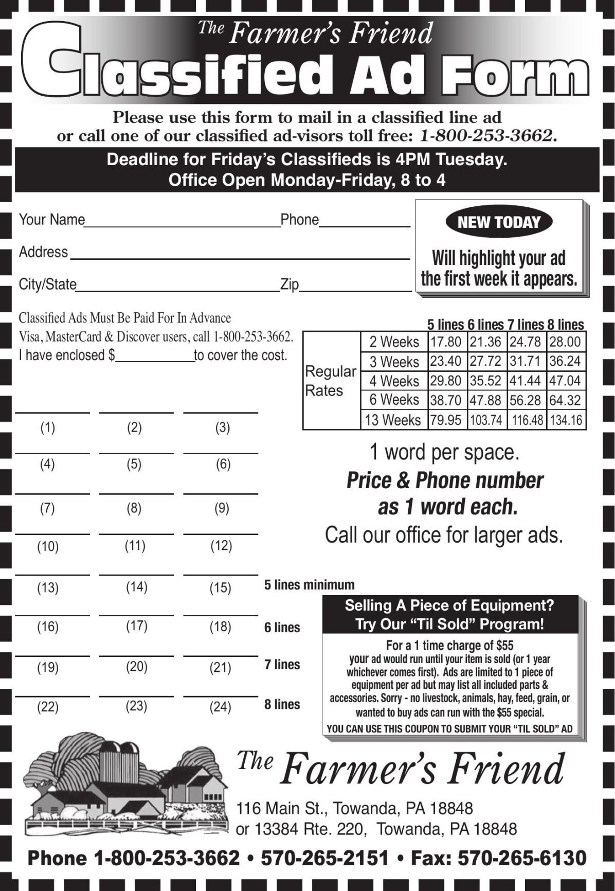 Classified Ad Form The Farmers | Farmers Friend | thedailyreview.com