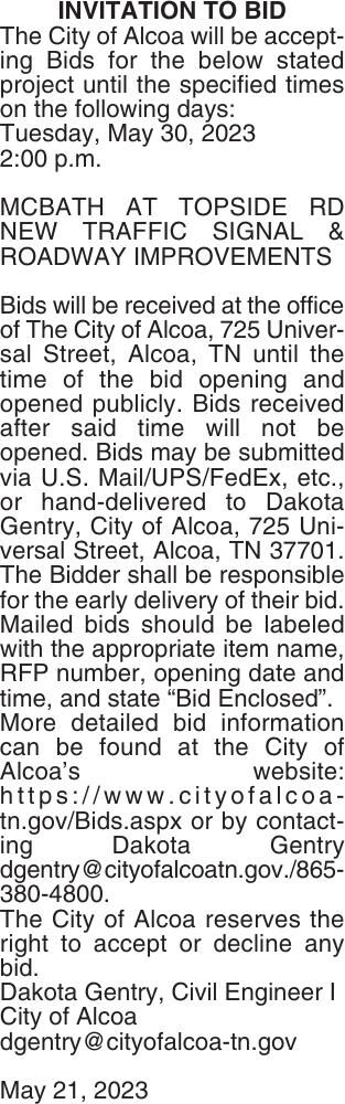 INVITATION TO BID The City of Alcoa