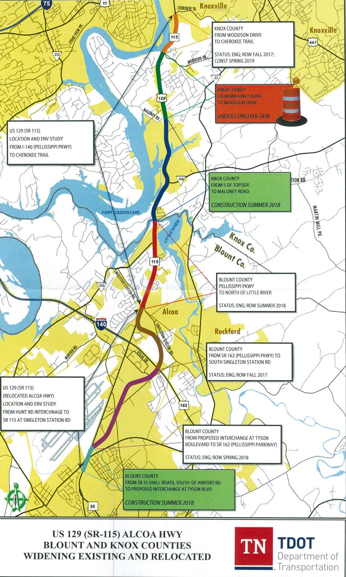 Alcoa Highway improvements from Hall to Hunt roads to start summer 2018