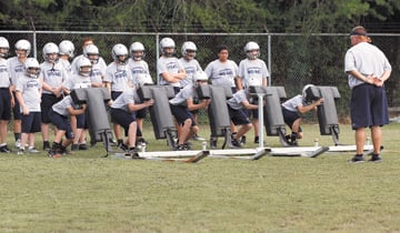 school middle football blount william team thedailytimes sleds blocking hits during july