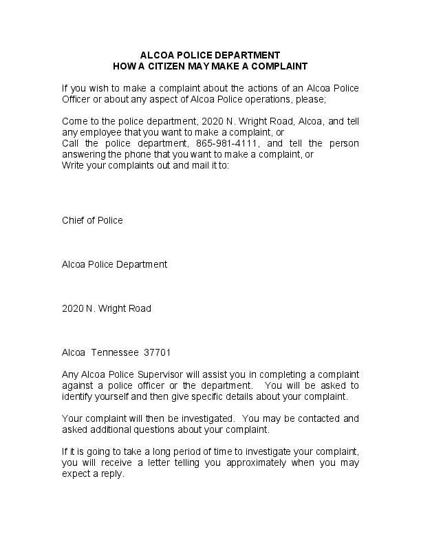 Alcoa Police Department Complaint Instructions | News 