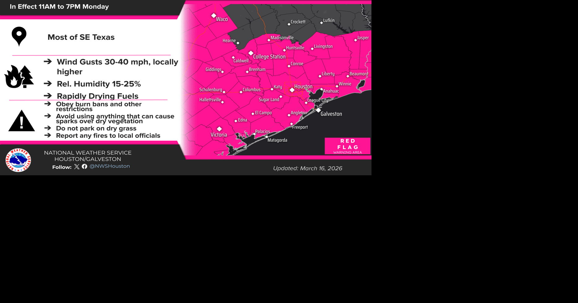 NWS-Houston issues red flag warning for Brazos County