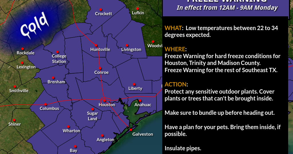 Freeze warning issued for Brazos County, Texas