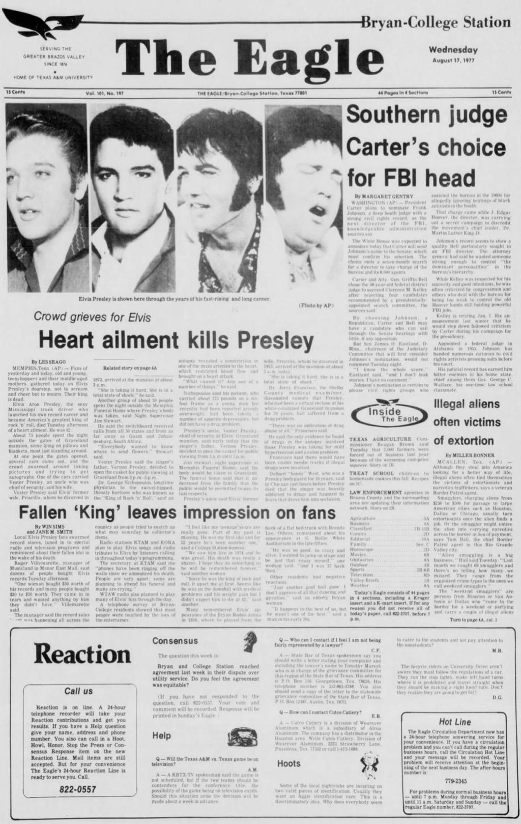 Flashback Bryan College Station Reacts To Elvis Presley S Death