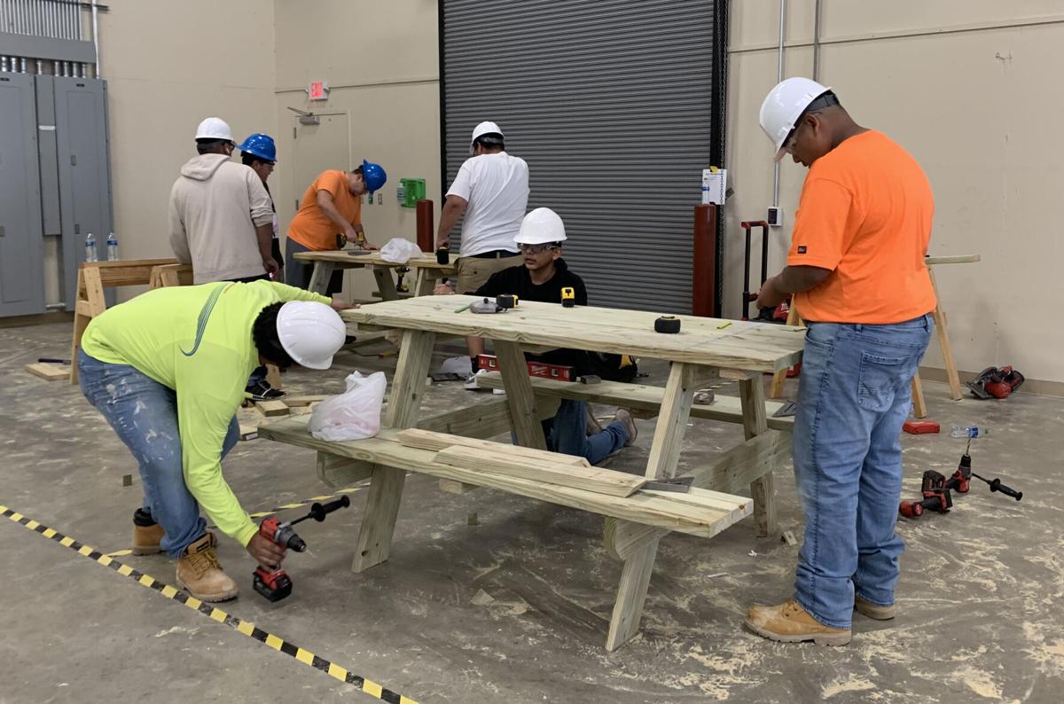 Students build picnic table