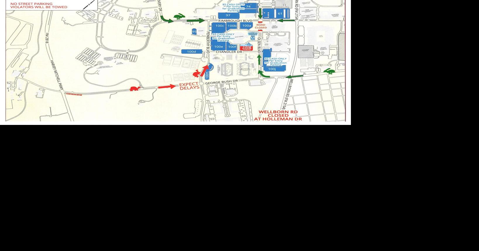 Reed Arena parking map for high school graduations