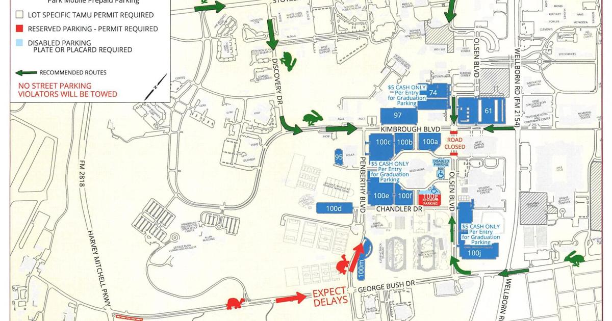 Reed Arena parking map for high school graduations Reed Arena parking map for high school graduations