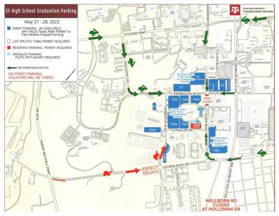 Reed Arena parking map for high school graduations