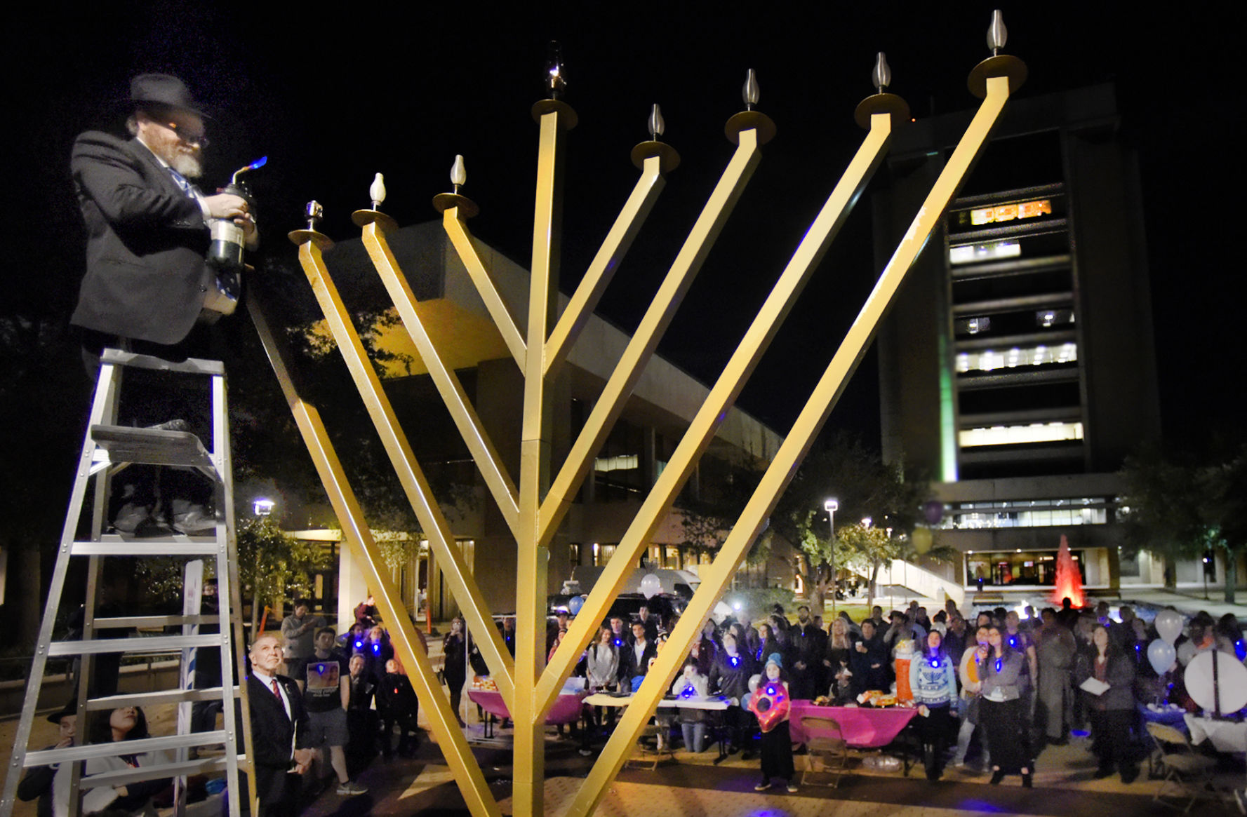 Annual Giant Menorah Lighting At Texas A&M Marks Start Of Hanukkah Holiday