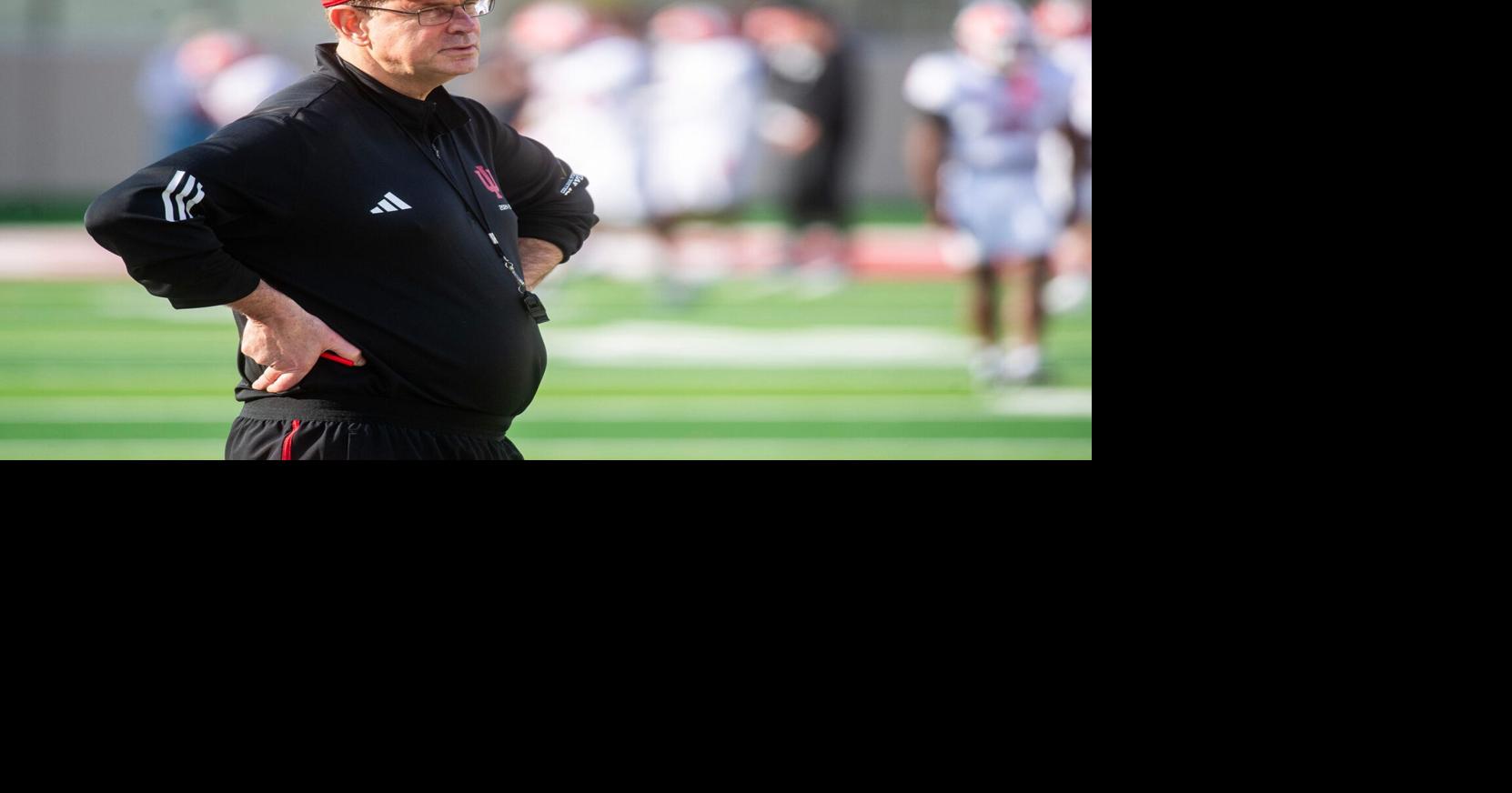 Indiana Head Coach Curt Cignetti watches the quarterbacks during spring practice at Memorial Stadium on Tuesday, March 31, 2026.