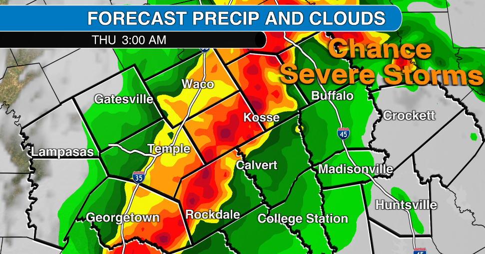 Severe storms possible in central Texas late Wednesday night