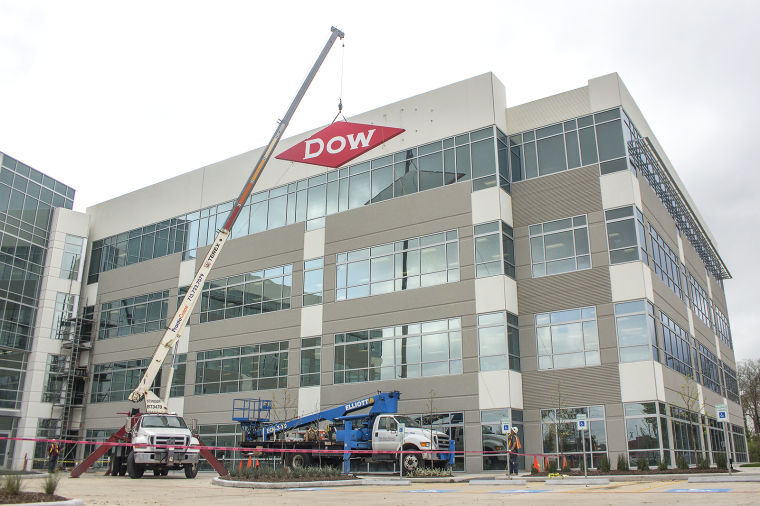 Dow sign rises at Innovation Center as project inches toward completion